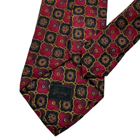 BRIONI Black/Burgundy Geometric Silk LUXURY Tie HANDMADE ITALY - Picture 7 of 7
